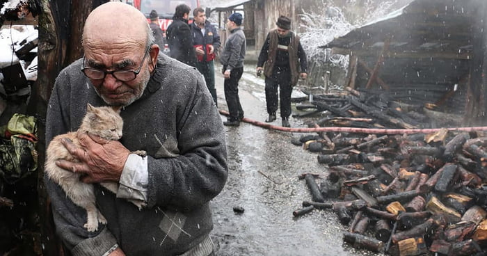 Photos Of Turkish Man Holding Kitten After Fire Captures International Sympathy