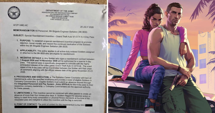 US Army Battalion Reportedly Offers Soldiers Days Off To Play 'GTA 6' As Incentive To Re-Enlist
